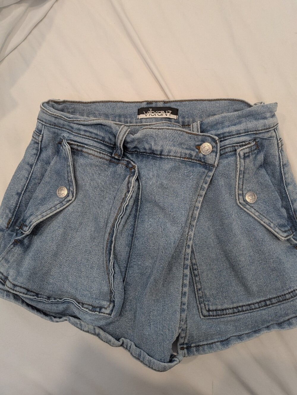 Vibrant Washed Blue Denim Pocket Skort SMALL